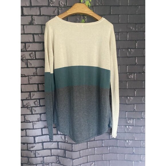 Smartwool Colorblock Long Sleeve Green Grey Cream Asymetrical  Wool Blend Sweate - Picture 3 of 5